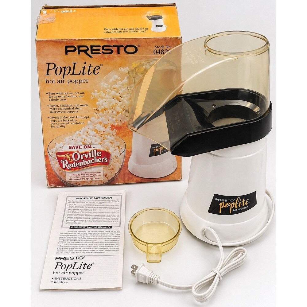 Presto PopLite 04820 Hot Air Popcorn Popper White w/ Box Manual